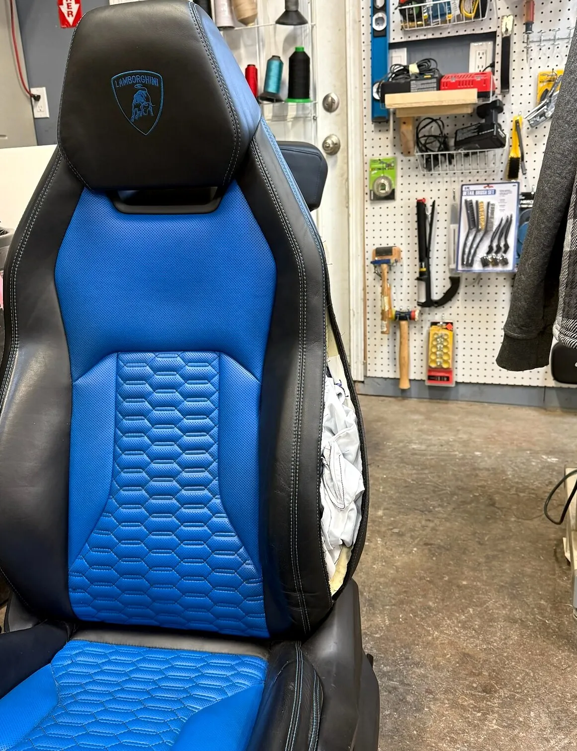 Lamborghini seat before reupholstery.