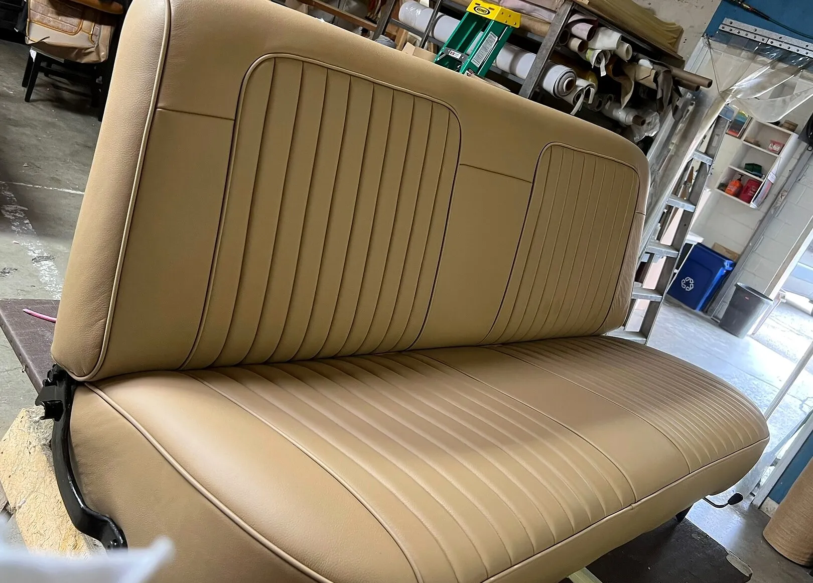 Two-tone custom seat set on display.